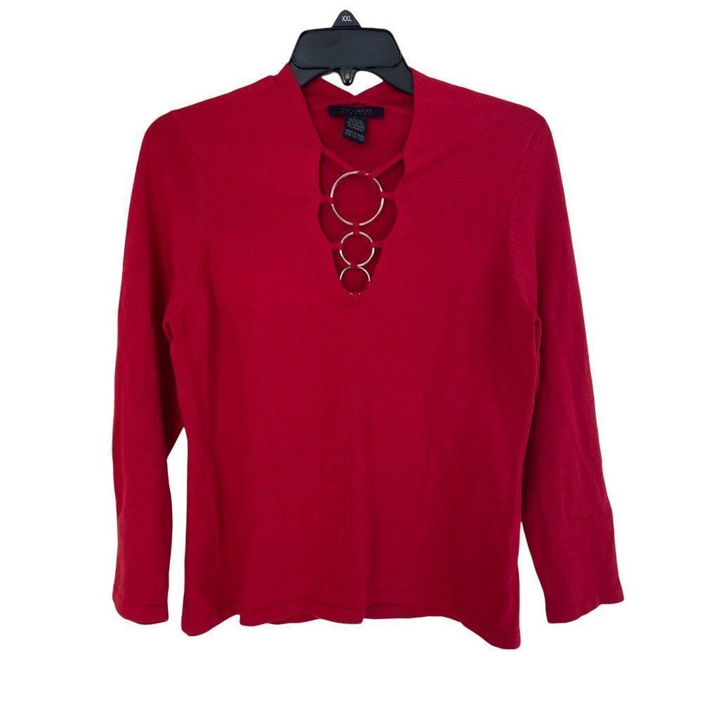The Limited Stretch Long Sleeve Neck Detail Red Size Large Silk Blend